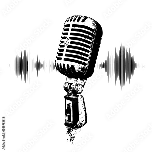 an illustration of a microphone with sound waves coming out of it art, illustration, microphone, old , Generative art.