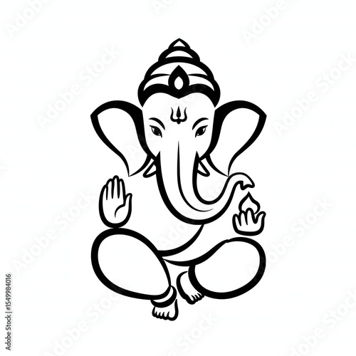 Minimalist Line Art Lord Ganesha Seated in Padmasana Pose Illustration