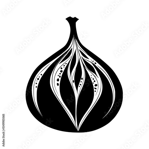 a black and white illustration of an onion in a simple style black, garlic, icon, illustration, onion, silhouette, style , Generative art.