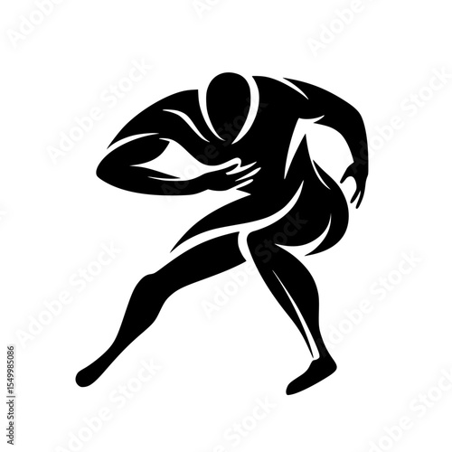 a black silhouette of an american football player running with the ball abstract, ball, basketball player, black, football player, illustration, rugby player, run with, silhouette , Generative art.