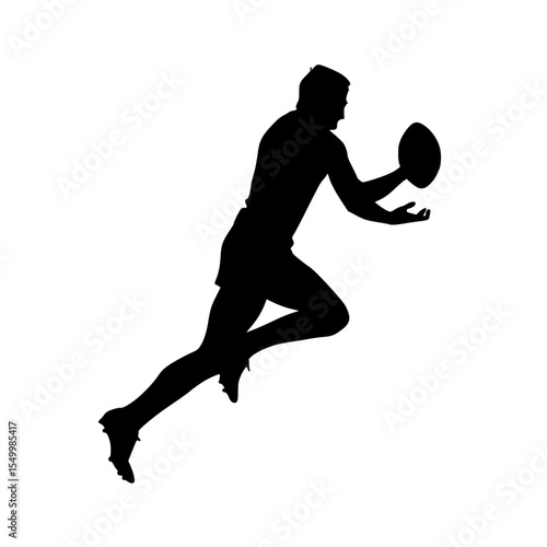 black silhouette of a man running and holding a basketball or football ball, basketball, basketball player, black, football, man, rugby player, run, run with, silhouette , Generative art.