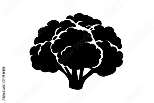 black silhouette of a tree of broccoli on a white background black, broccoli, fresh, icon, silhouette, style, tree , Generative art.