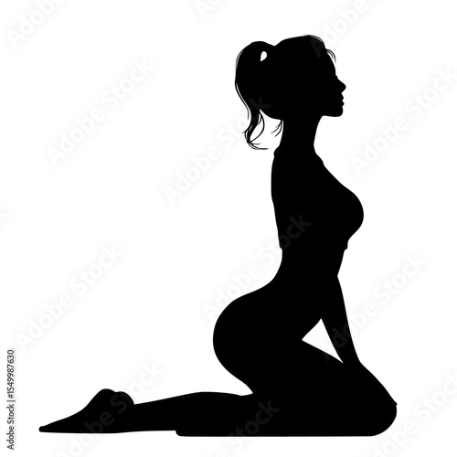 black silhouette of a pregnant woman sitting in a pose of yoga black, girl, pose, pregnant, silhouette, sit, woman, yoga, young , Generative art.