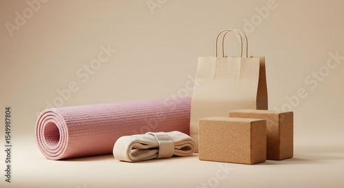 Yoga Essentials Set on Neutral Background