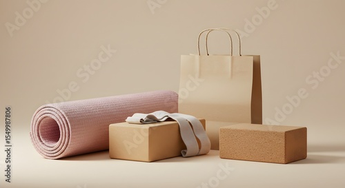 Yoga Essentials Set on Neutral Background