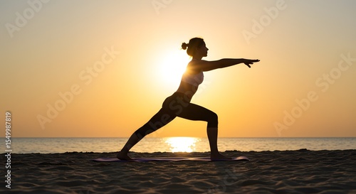 Morning Yoga Practice on Empty Beach with Rising Sun