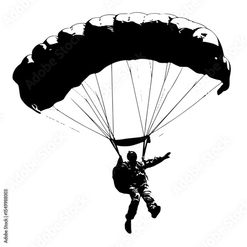 a black and white silhouette of a person on a parachute black, man, parachute, person, silhouette , Generative art.