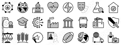 Icons in two tones about sector of society.