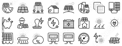 Icons in two tones about solar energy