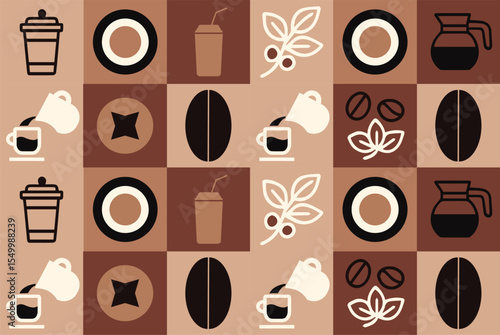 Geometric pattern coffee pattern for coffee cup packaging vector pattern in coffee tones with coffee elements design elements