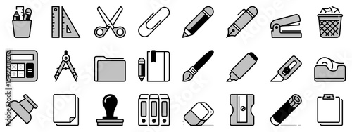 Icons in two tones about stationery