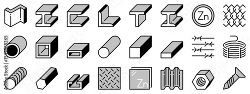 Icons in two tones about steel products