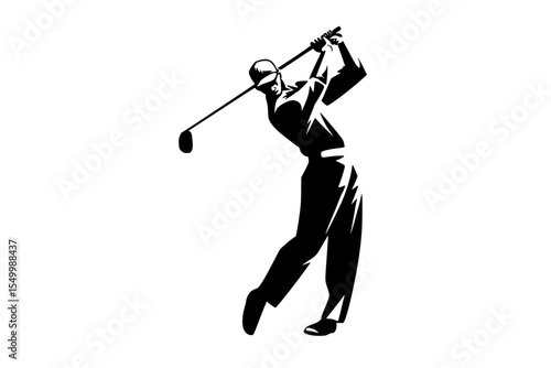 a black silhouette of a golfer hitting the ball ball, black, golf, golfer, hit, play, silhouette , Generative art.