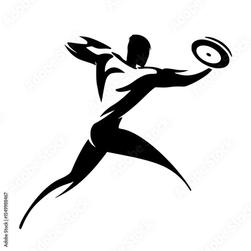 a black silhouette of a man catching a frisbee ball, black, catch, frisbee, man, silhouette , Generative art.