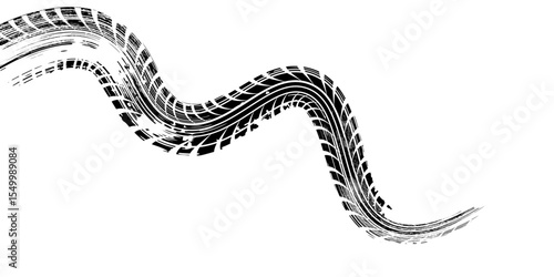 Grunge tire track, wheel braking marks. Truck, car or motorcycle tread pattern silhouette. Auto race, motorsport, speed racing design element. eps 10
