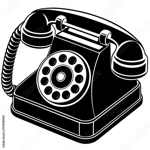Black rotary dial telephone isolated on white background
