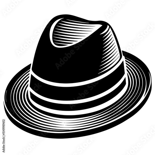 Classic fedora hat isolated on white background in black and white