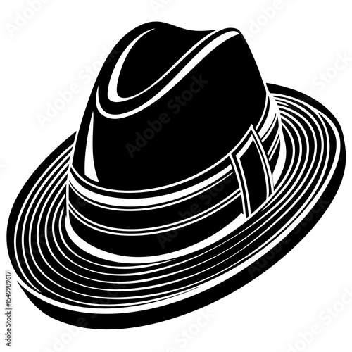 Classic fedora hat isolated on white background in black and white