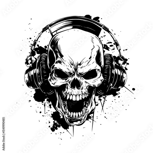 the image of a skull with headphones art, headphone, image, skull, wear , Generative art.