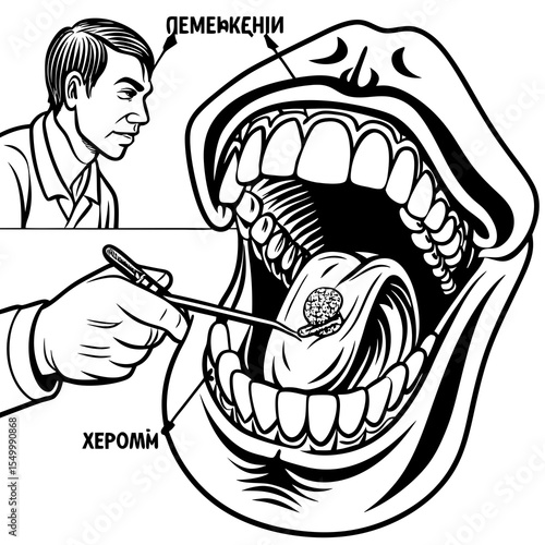 Illustration of a doctor examining a patients inflamed tonsils