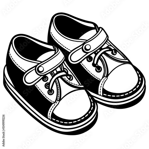 Pair of baby shoes with velcro straps isolated on white background