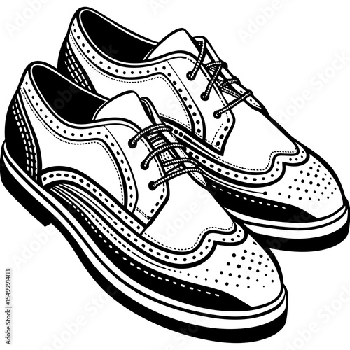 Pair of stylish wingtip shoes isolated on white background