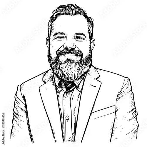 a black and white drawing of a man with a beard in a suit beard, black, drawing, man, portrait, sketch, suit , Generative art.