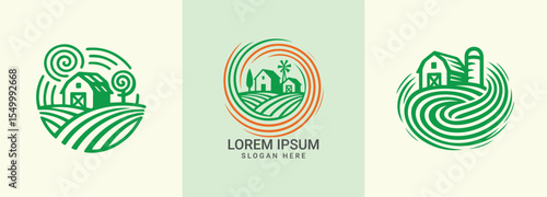 Farm logo design with barn and field