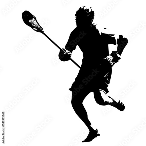 black silhouette of a lacrosse player on a white background black, man, play, silhouette , Generative art.