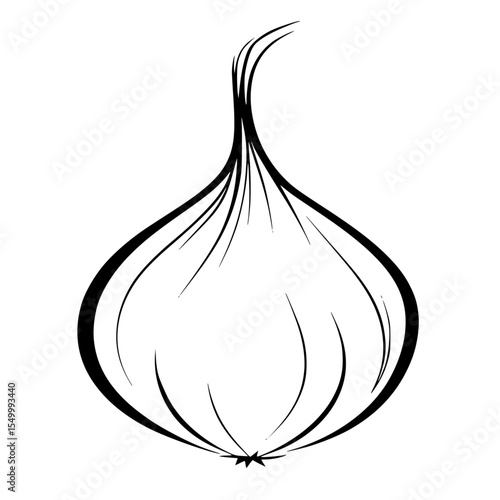 a black and white illustration of an onion black, drawing, garlic, illustration, onion, silhouette , Generative art.