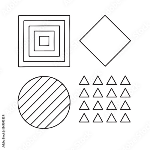 vector illustration of a set of icons for design, symmetrical Minimalist Geometric Network Illustration Featuring Central Diamond, Semi-Circles, Precise Line Connections, and Balanced Composition
