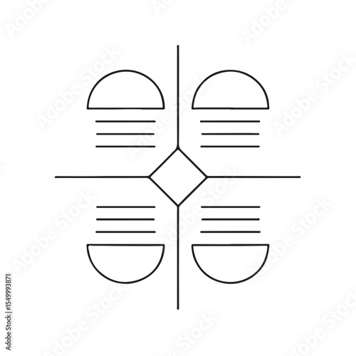 Symmetrical Geometric Network Diagram Featuring Central Diamond and Four Semi-Circles