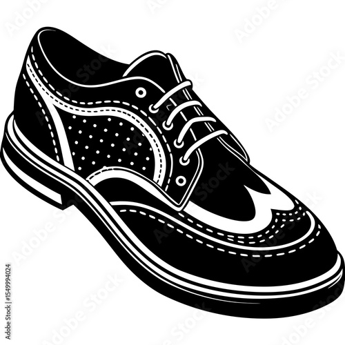 Classic black and white brogue shoe isolated on white background