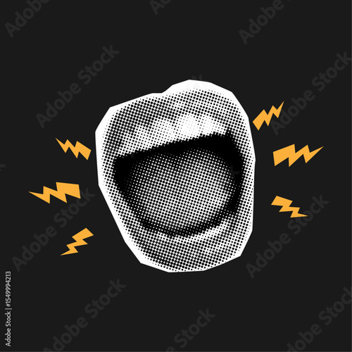 Screaming mouth with halftone dotted texture for collage poster,cut out from magazine