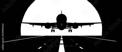 a large plane is flying over the runway at the airport airplane, airport, black, fly, large, plane , Generative art.