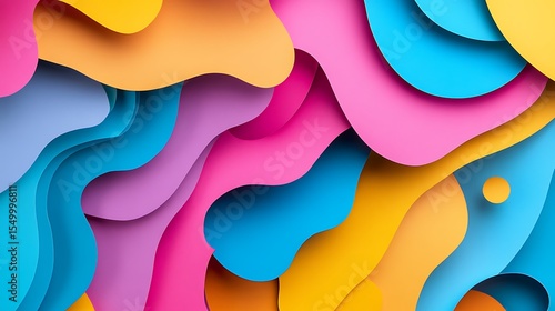 Abstract background with paper cut shapes. Colorful paper cut background. 3d rendering