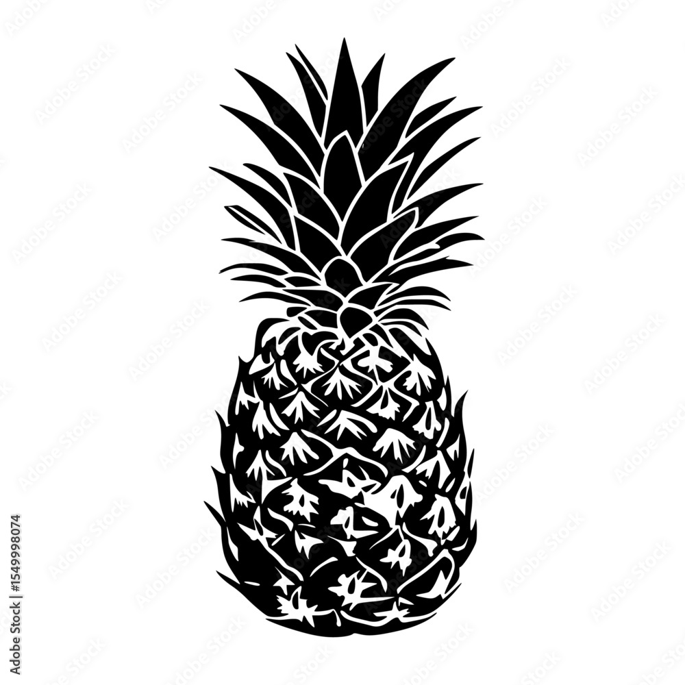 Obraz premium black silhouette of a pineapple on a white background black, icon, pineapple, silhouette , Generative art.