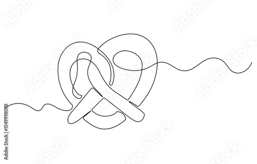 One line continuous pretzel bakery symbol concept. Silhouette bread salty German snack icon. Digital Pastries, sweet buns one line set art. Continuous line drawing of pretzel, croissant.