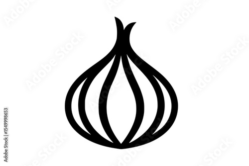 a black and white icon of an onion black, garlic, icon, onion, silhouette , Generative art.