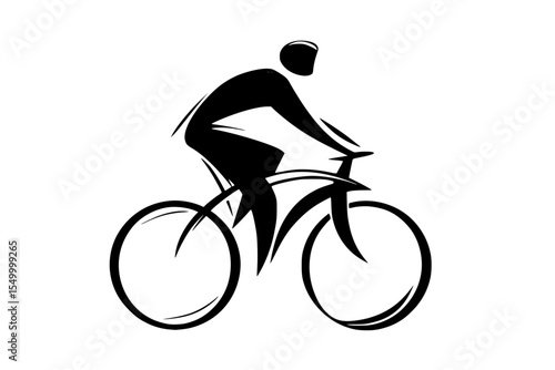 a black silhouette of a person riding a bicycle with a helmet bicycle, bike, black, cyclist, helmet, icon, man, person, ride, silhouette , Generative art.