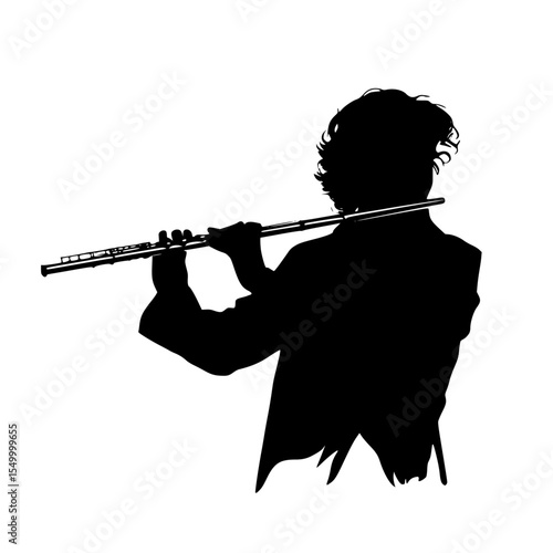 a black silhouette of a man playing a flute black, flute, instrument, man, play, silhouette , Generative art.