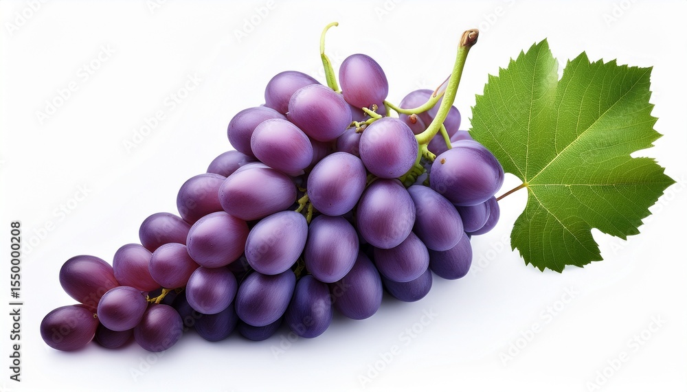Fototapeta premium stylized of purple grapes with green stem on a white background