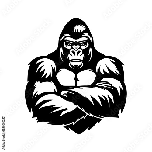 a black and white illustration of an angry gorilla angry, arm, black, gorilla, hold, illustration , Generative art.