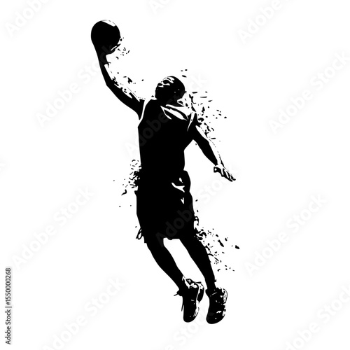 a black silhouette of a basketball player dunking a basketball ball, basketball, basketball player, black, silhouette , Generative art.