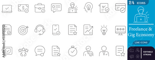 Clean and modern line icons set tailored for freelance and gig economy platforms. Ideal for apps, websites, dashboards, and digital business tools.