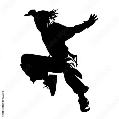 a black and white silhouette of a person jumping on a skateboard black, jump, man, person, silhouette, skateboard, skateboarder , Generative art.