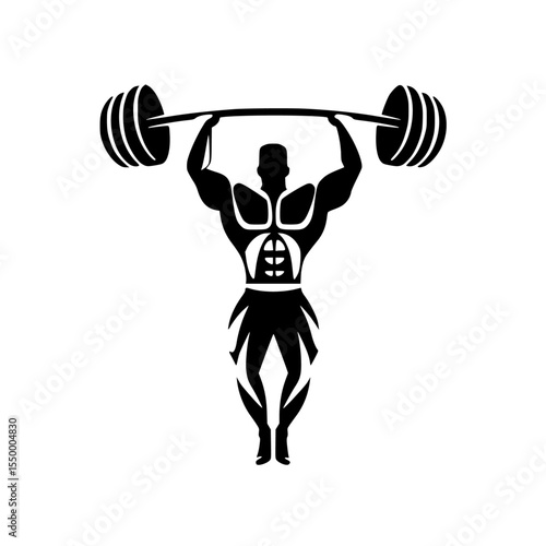 a black silhouette of a strong man lifting a barbell abstract, black, head, icon, man, silhouette, strong , Generative art.