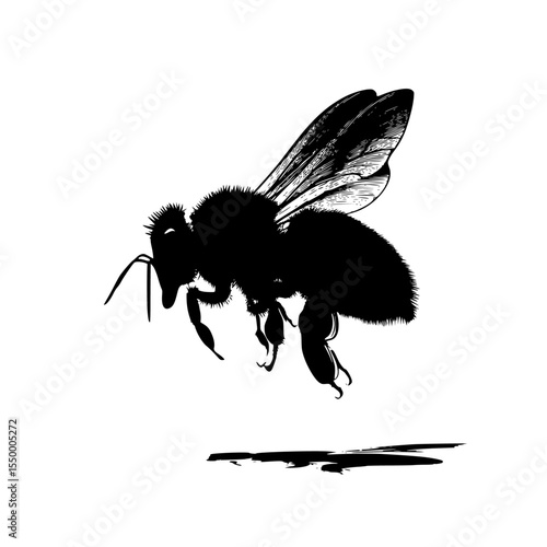 a black silhouette of a bee on a white background bee, black, fly, silhouette, wing , Generative art.