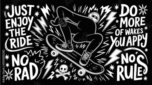 Graffiti Style Skateboarding Icon Set – Urban Street Art, Extreme Sports, and Youth Culture Symbols