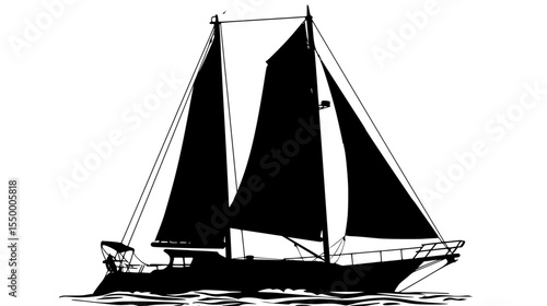 a black silhouette of a boat sailing on the water black, boat, sail, sailboat, ship, silhouette, water , Generative art.